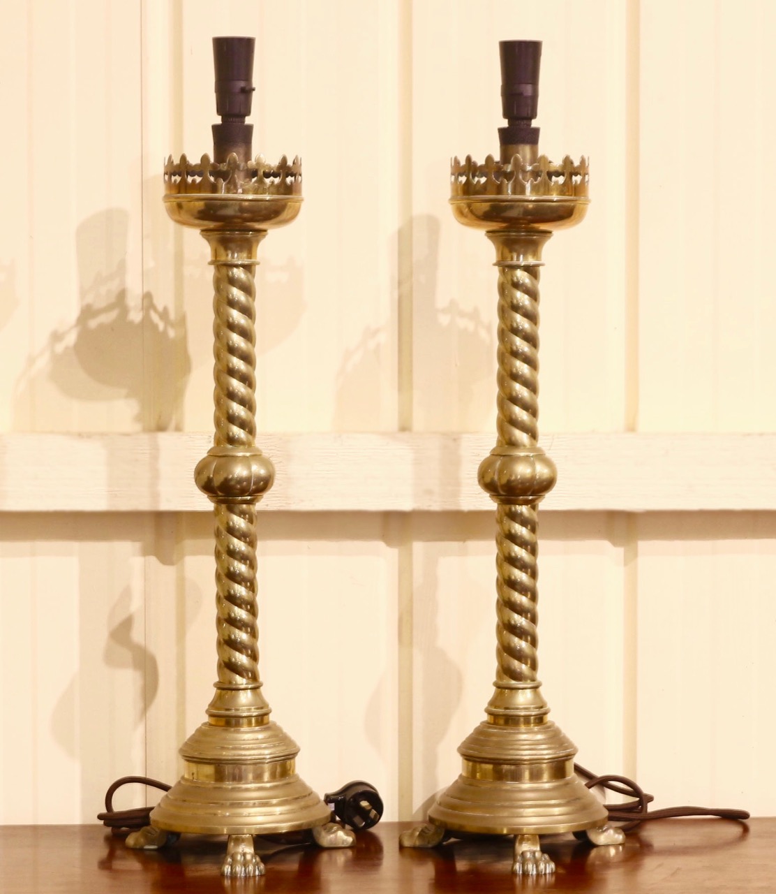 Pair of Gothic brass candlesticks